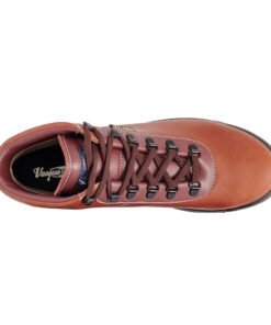 Vista superior de la bota izquierda Vasque Sundowner Botas GORE-TEX en cuero marrón, mostrando el sistema de cordones y la lengüeta acolchada.