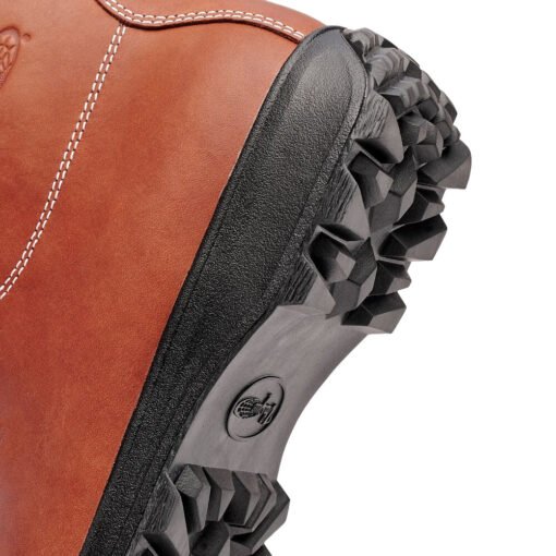 Detalle de la suela trasera y parte del talón de la Vasque Sundowner Bota GORE-TEX en cuero marrón, con dibujo profundo para tracción en montaña.
