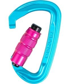 Mosquetón Trango Superfly Evo Auto abierto con cierre automático en colores azul y rosa.