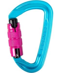 Mosquetón Trango Superfly Evo Auto de seguridad con cierre automático en colores azul y rosa.