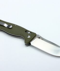 Navaja Ganzo G720 desplegada con clip de sujeción y mango G10 verde