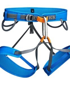Arnés escalada Trango Prism en color azul con perneras ajustables y portamateriales
