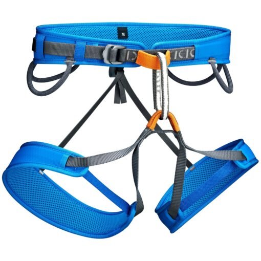 Arnés escalada Trango Prism en color azul con perneras ajustables y portamateriales