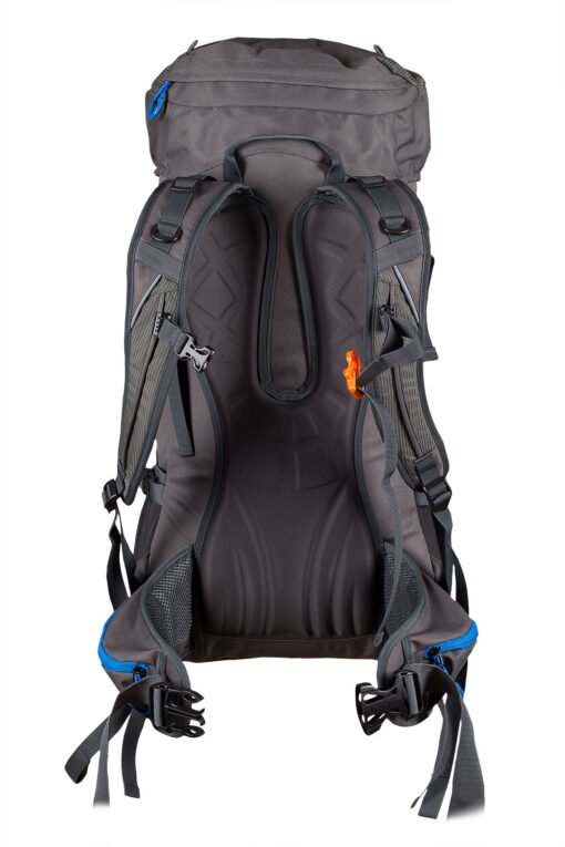 Vista trasera de la mochila Milo Mgarr 35L con sistema de carga acolchado y cinturón lumbar