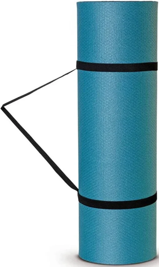 Esterilla espuma Ferrino 186 x 61 cm enrollada en color azul para camping y actividades deportivas